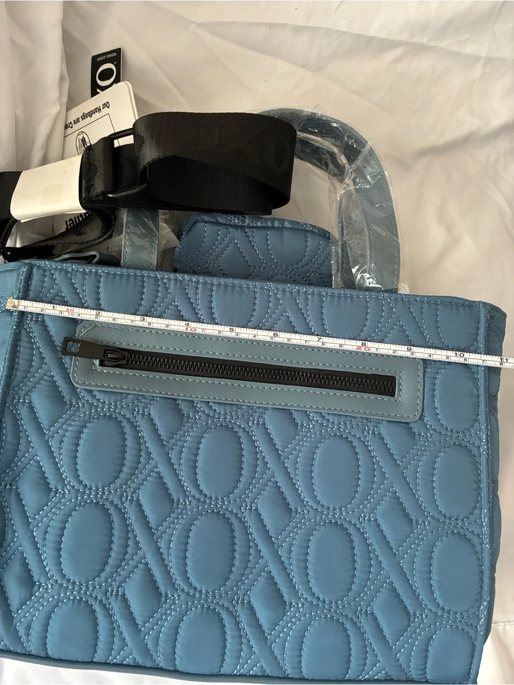 XOXO Quilted Vegan Leather Satchel - Light Blue